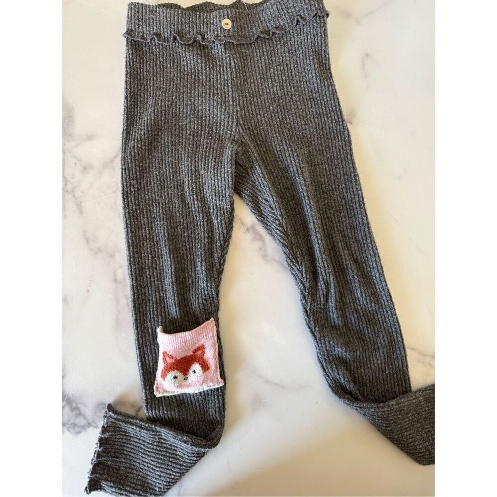 Zara girls 5-6 year grey charcoal ribbed super soft leggings fox knee pocket ruf